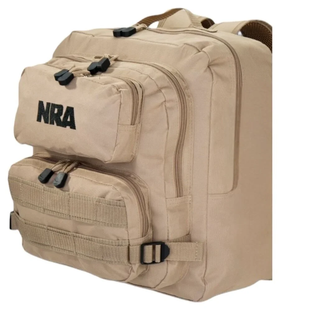 NRA Tan Tactical Backpack Multi-Pocket Adjustable Straps Mesh Back Lightweight - Picture 3 of 15